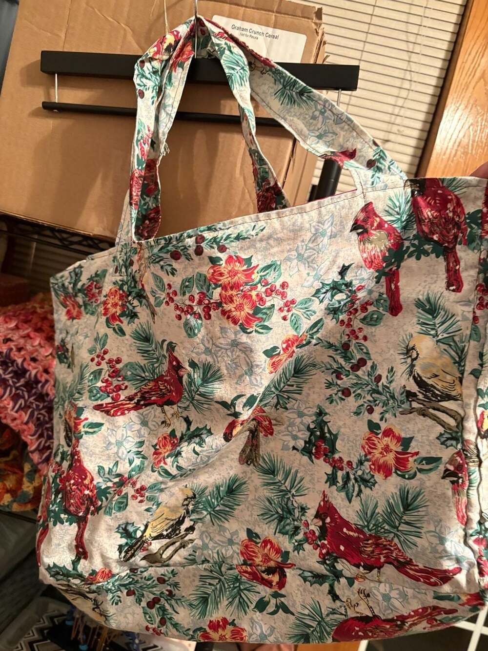 Winter Cardinal Bird Cotton Tote Bag Shopping Eco Bag